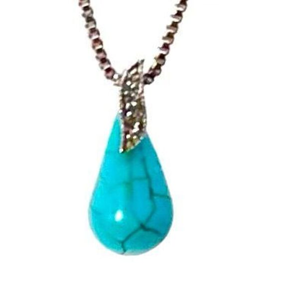 BBN Turquoise & Sterling w/ zircon accent Pendant & Chain - Picture 7 of 12